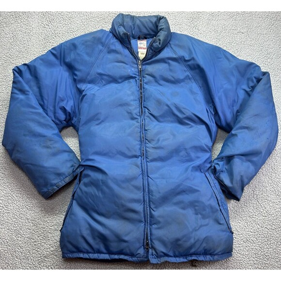 VTG Frostline Kit Jacket Womens Large Blue Belted Down Puffer Insulated Full Zip - Picture 1 of 14